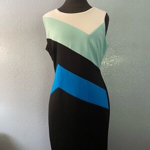 Dress Barn Black and Green Sheath Dress One Shoulder Cocktail